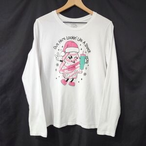 Xmas Tree Cake Womens Long Sleeve T-Shirt ‎ XL Pink Green Lookin' Like A Snack